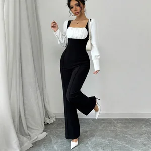 Clothing Manufacturer Wholesale Women's Long-sleeved One-piece Pants Color-blocked Jumpsuit Pants