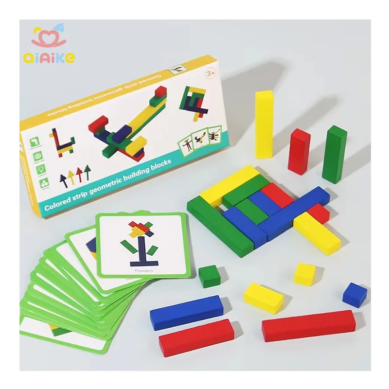 Colorful Geometric Wood Building Blocks for Kids Early Education Interactive Puzzle Games DIY Fun for Kindergarten