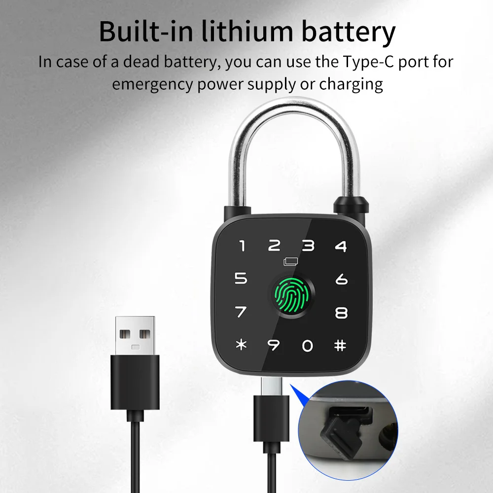 Smart Aluminum Alloy Padlock with Fingerprint Password RFID Card Key Smart Tuya App for Unlock for Wood Door Garage Shed Locker