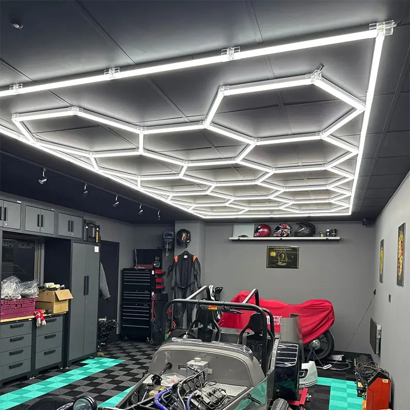 Hexagonal LED Ceiling Light 2.4x4.8m - Energy Saving Garage