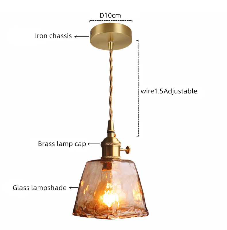 Iluminación del hogar Lámpara colgante de cristal ámbar e27 para interior Lámpara de cristal de estilo vintage