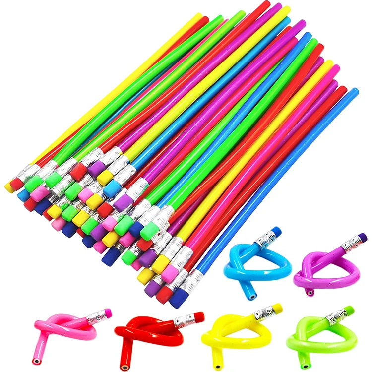 Free Sample Promotion Stationery Colorful Standard Pencil PVC Bendable Hb/2b Lead Pencils with Eraser for Gifts