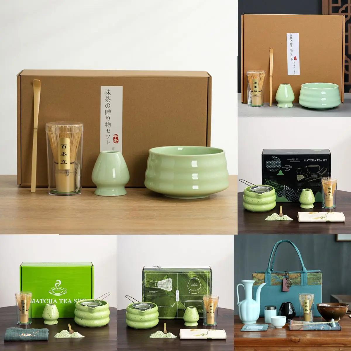 Custom Logo Matcha Tea Set 4 to 10 Pieces Japanese Matcha Bowl Tea Whisker Standing Bamboo Matcha Oem Set Whisk with Gift Box details