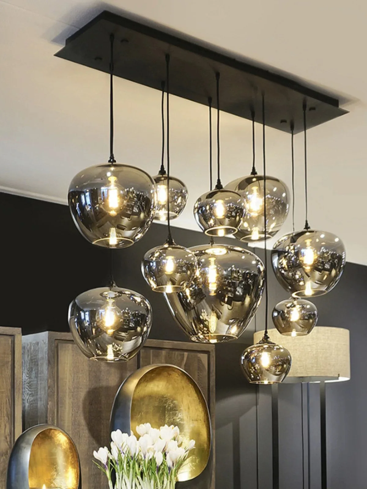 Indoor Hanging Glass Lighting Kitchen Island Restaurant Modern Smoke Grey Glass Ball Pendant Light