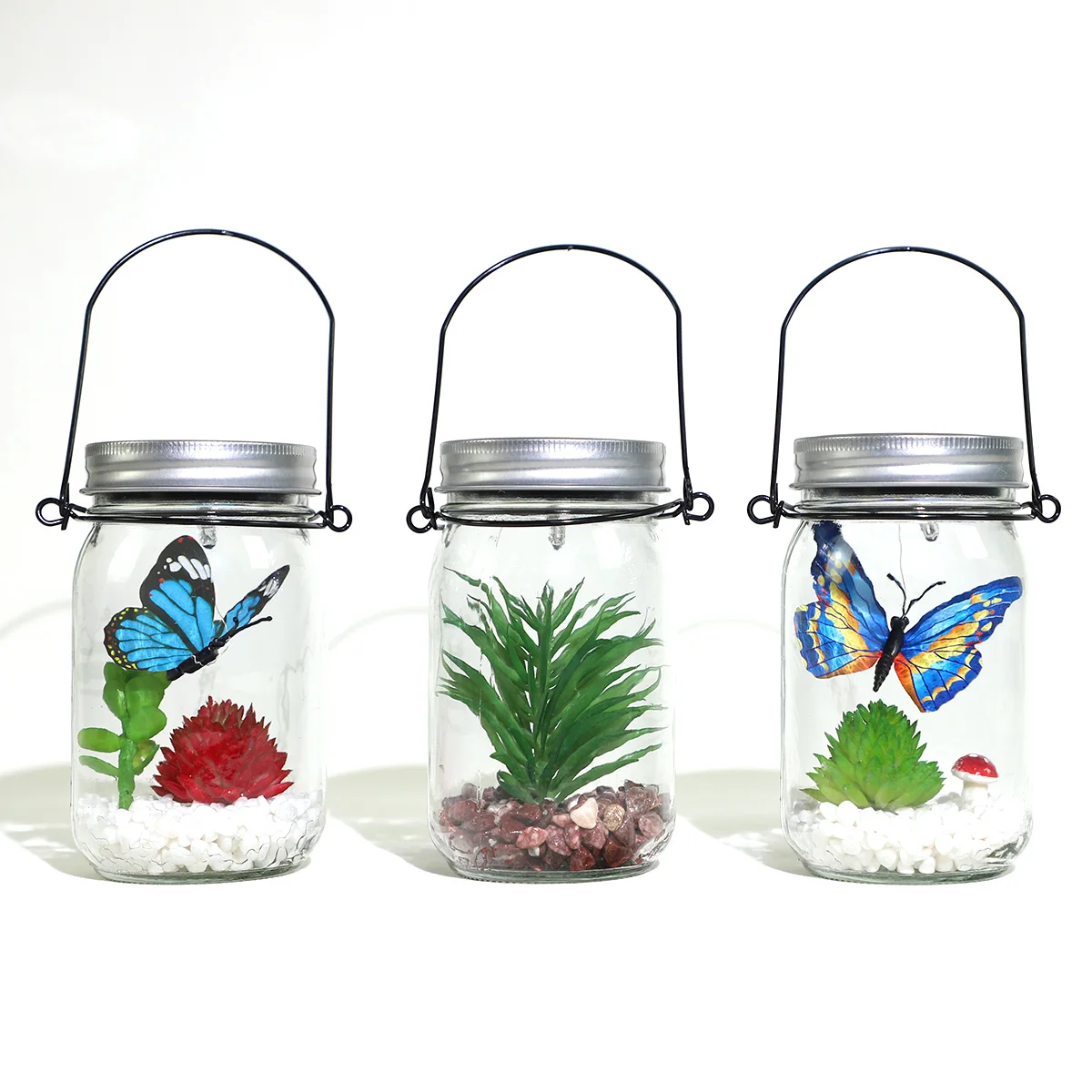 led light up Easter spring solar bottle light with butterfly decoration glass butterfly jar lanterns lights for sale supplier