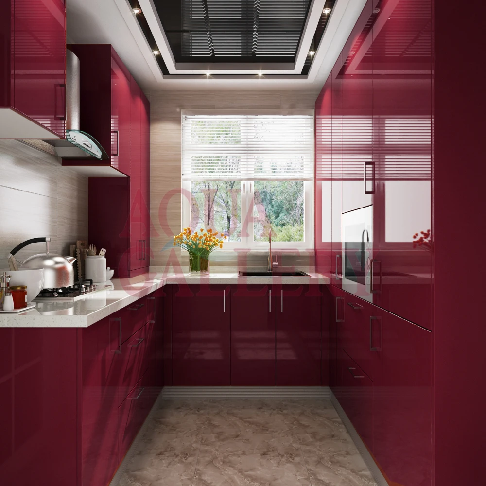 Custom Luxury Kitchen Cabinets with Sink MDF Material Red Lacquer Design at  Price Kitchen Furniture Cupboards Accessories
