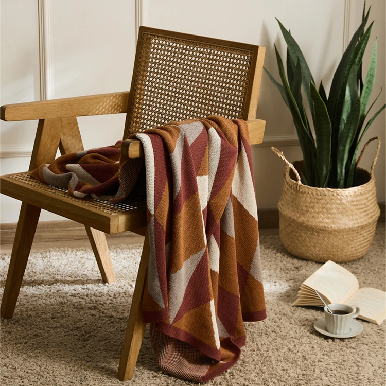 Super Cozy 100% Cotton Blanket  Geometric Jacquard  Knitted Throw Blanket For Home Decoration Sofa And Office MY details