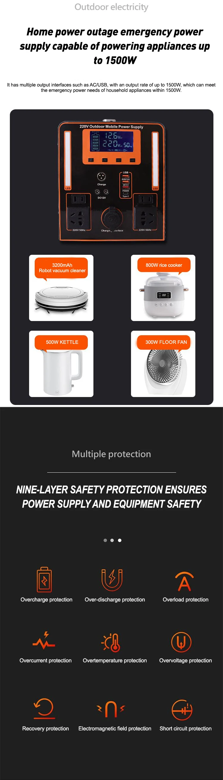 product portable energy storage power system iron case   1200w ac output 1152wh lifepo4 battery 220v 1200w inverter-2