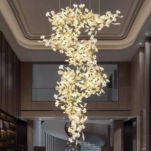 Original Factory Custom Lighting Project Indoor Decoration Fixture Hotel Villa Home Shop Ginkgo Leaf Ceramics Luxury Chandelier