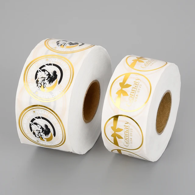 custom round stickers logo gold foil printing roll packaging waterproof vinyl label clear stickers