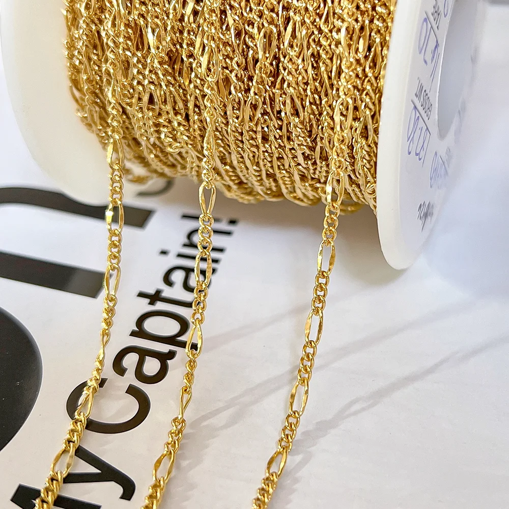 Material Guaranteed Permanent Jewelry 2.5mm Dapped Figaro Chains 14k