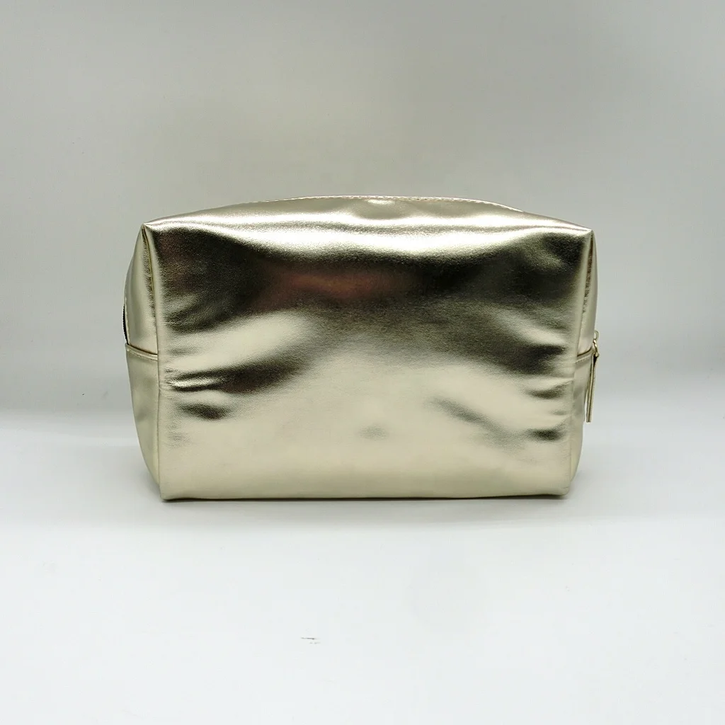 Wholesale Custom Metallic Leather Beauty Bag Embossed logo PU Professional Makeup Pouch Clutch Cosmetic Bag