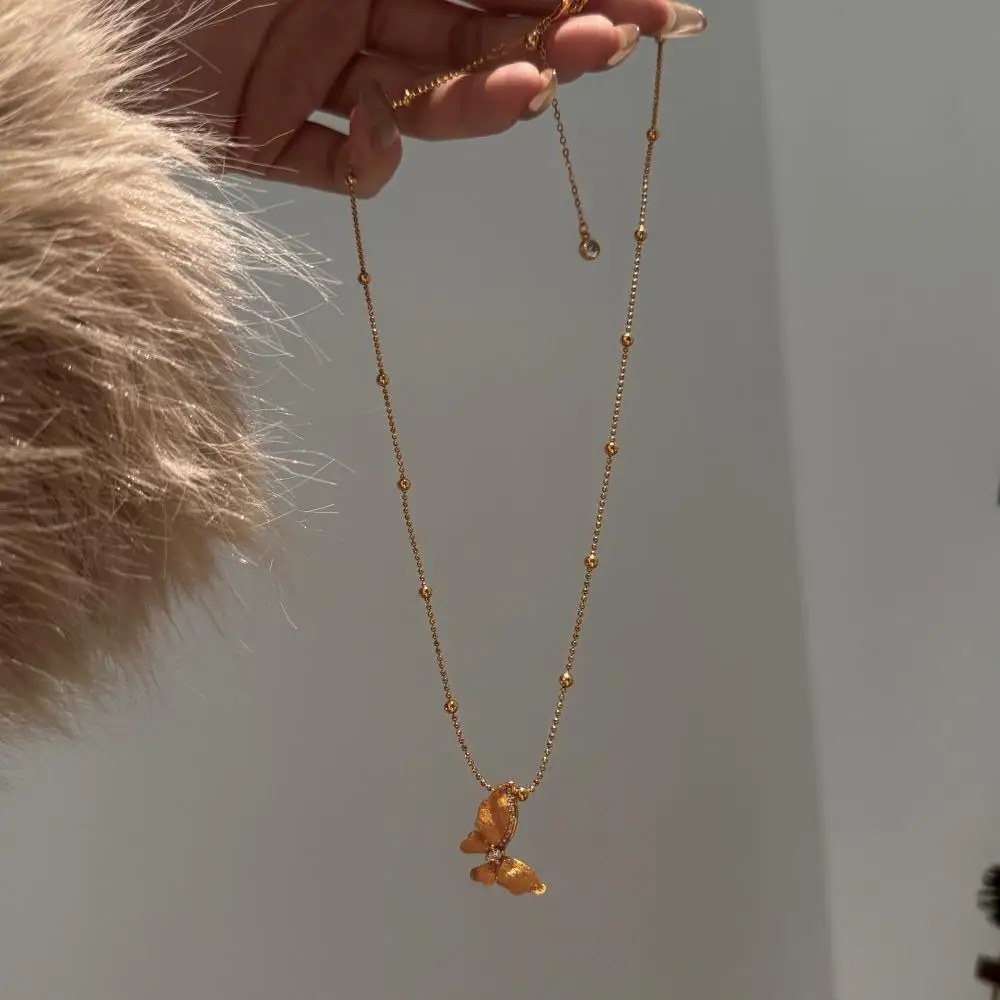 KAKODIY Gold Bead Chain Butterfly Charm Pendant Necklace Zircon Palestine Necklace for Women detail 5