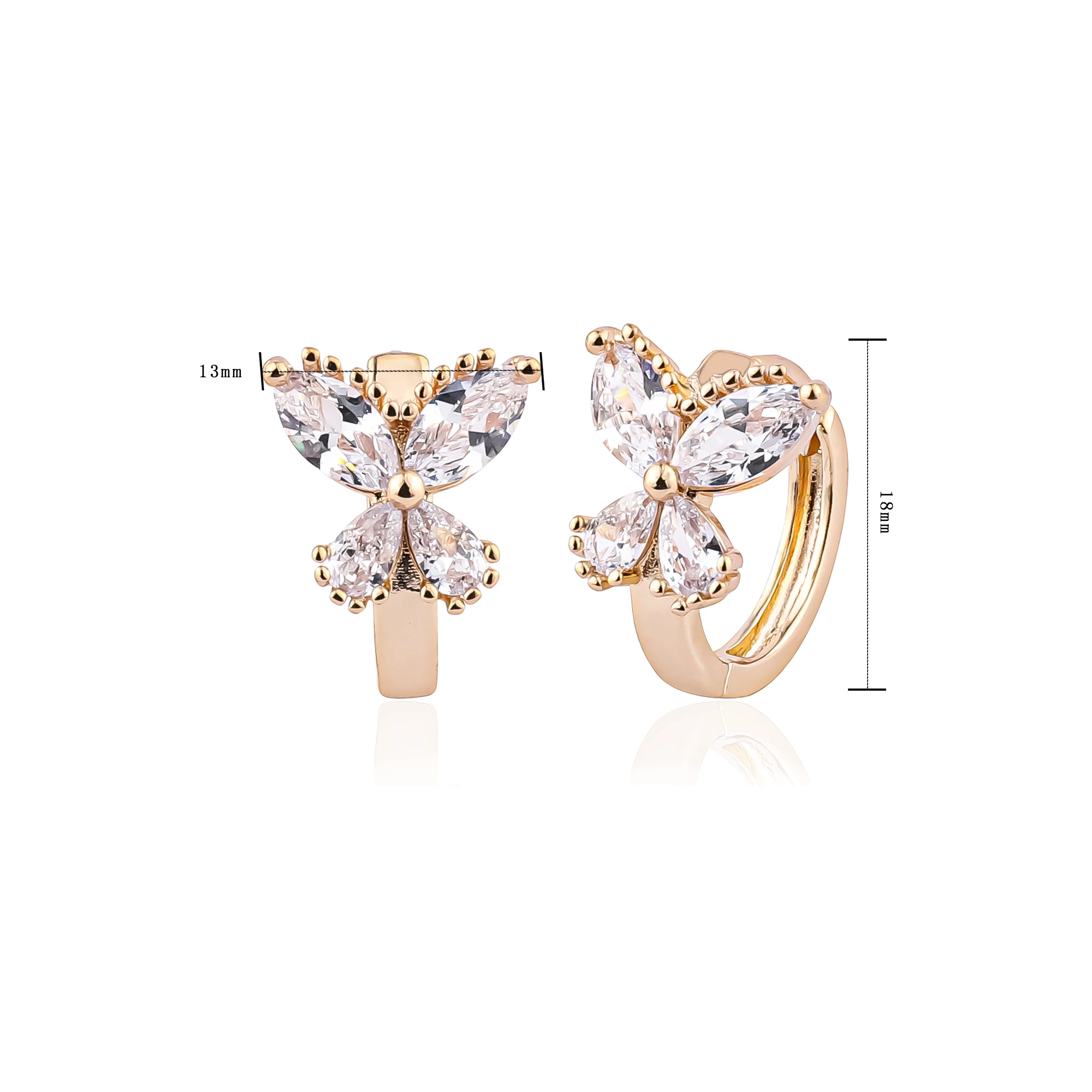 Wholesale Butterfly Jewelry 18k Gold Plated Huggie Earring Zircon Multiple Micro Butterfly 1666