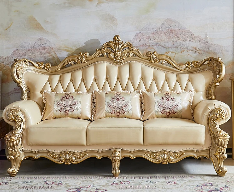 Retro Royal European Leather Sofa Wholesale Luxury Living Room Villa