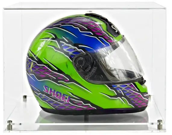 Factory Custom Clear Transparent Rectangle Acrylic Motorcycle Helmets Display Case With Black Base