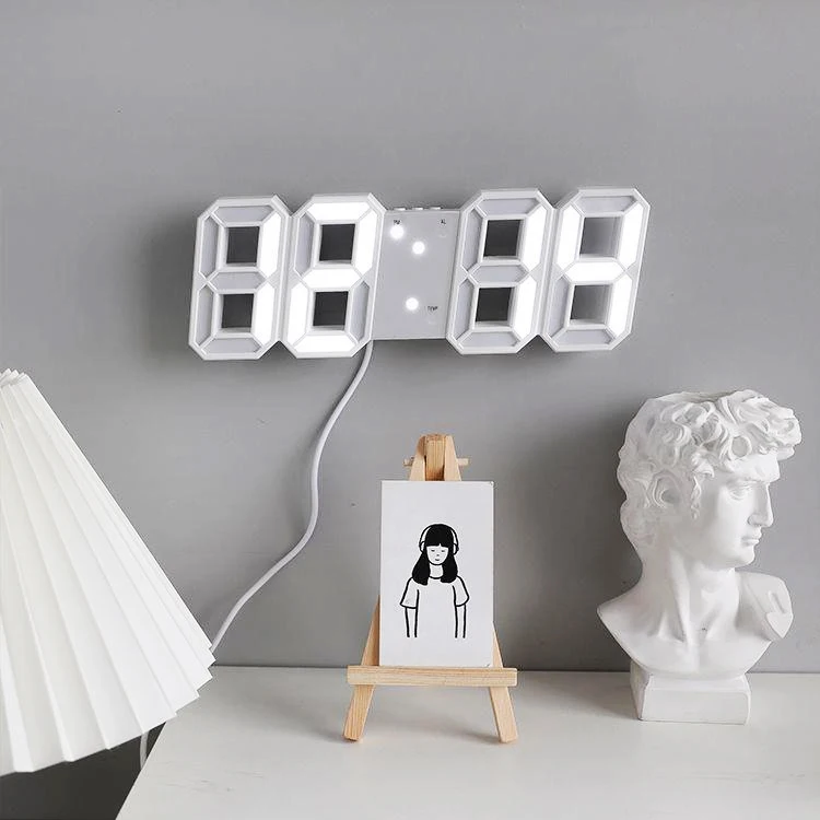 Digital Wall Clock 1pc Digital Alarm Clock the Office Decor Led Wall White USB 3D Electronic Clock