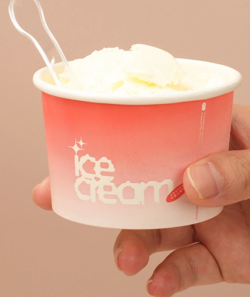2025 New Arrival Custom Ice Cream Cup Double PE Film 500ml Thickened Ice Cream Bowl With Lid