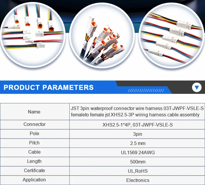JST 3pin Waterproof Connector Wire Harness 03T-JWPF-VSLE-S Female to Female Jst XHS2.5-3P Wiring Harness Cable Assembly