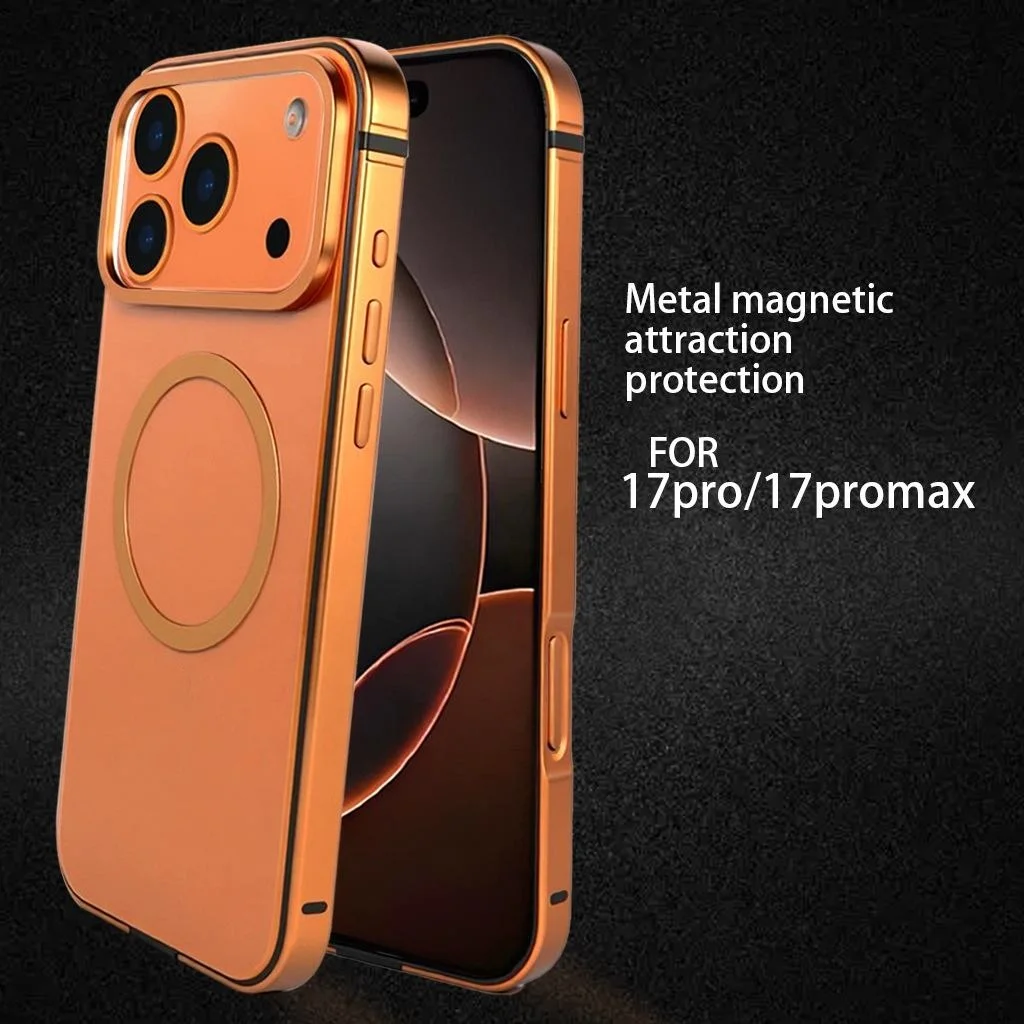 product magnetic titanium charging case for iphone 17 pro max stainless steel bumper shockproof mobile phone cover for iphone16 pro max-3