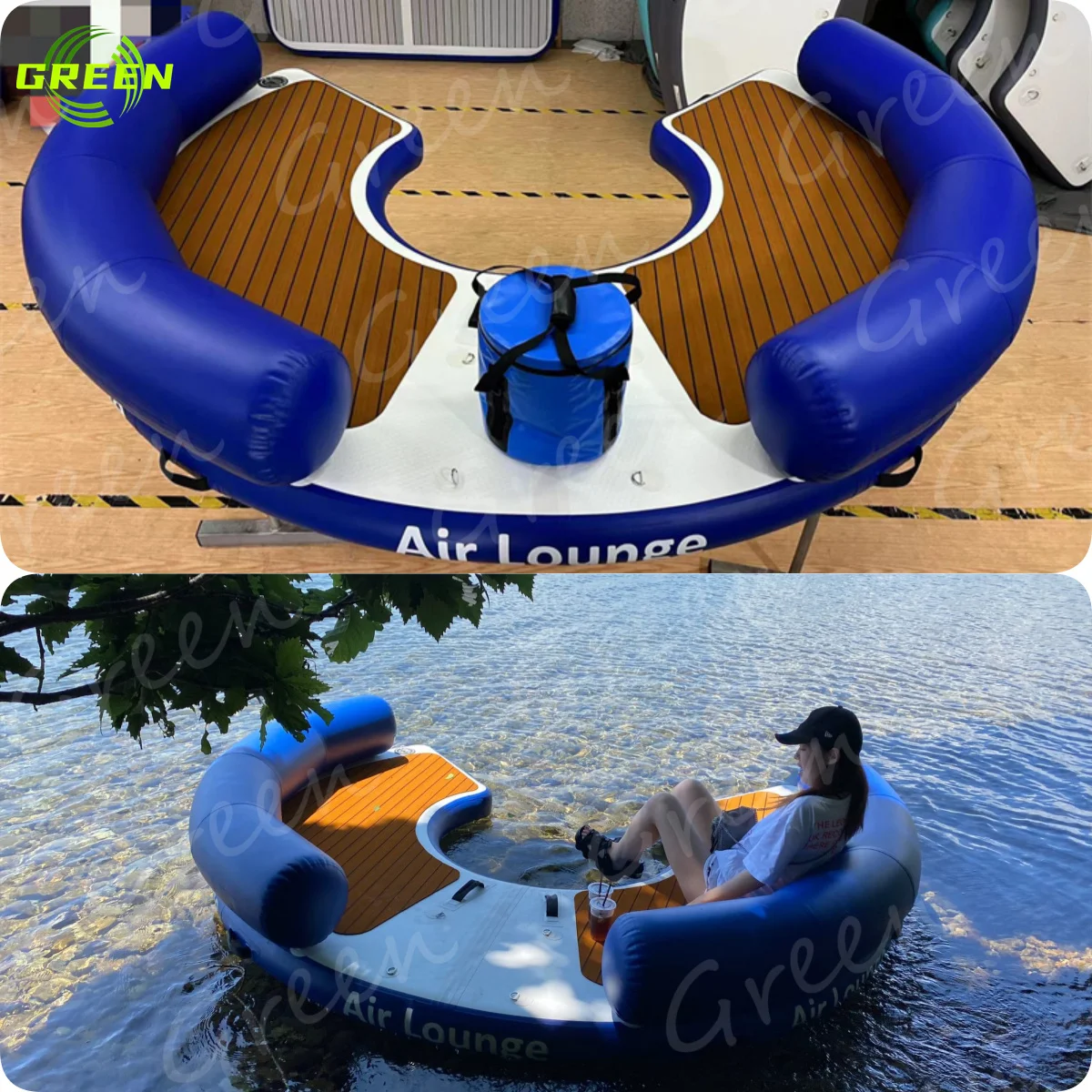 Custom Inflatable Pontoons GREEN Inflatables Custom Water Floating air Pontoon Island Platform bar ...