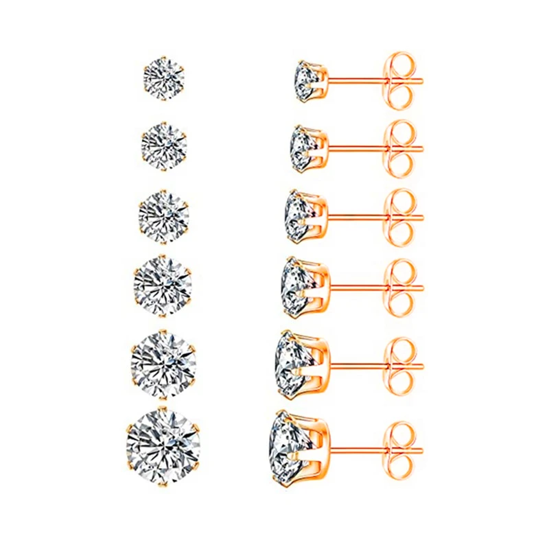 Stainless Steel Butterfly Button Cubic Zircon CZ Ear Studs 18K Gold Plated Women Earrings Jewelry