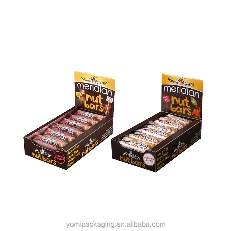 Custom Paper Cardboard Counter Display Boxes for Protein Energy Chocolate Bar Box Nut Chocolate Packaging Box