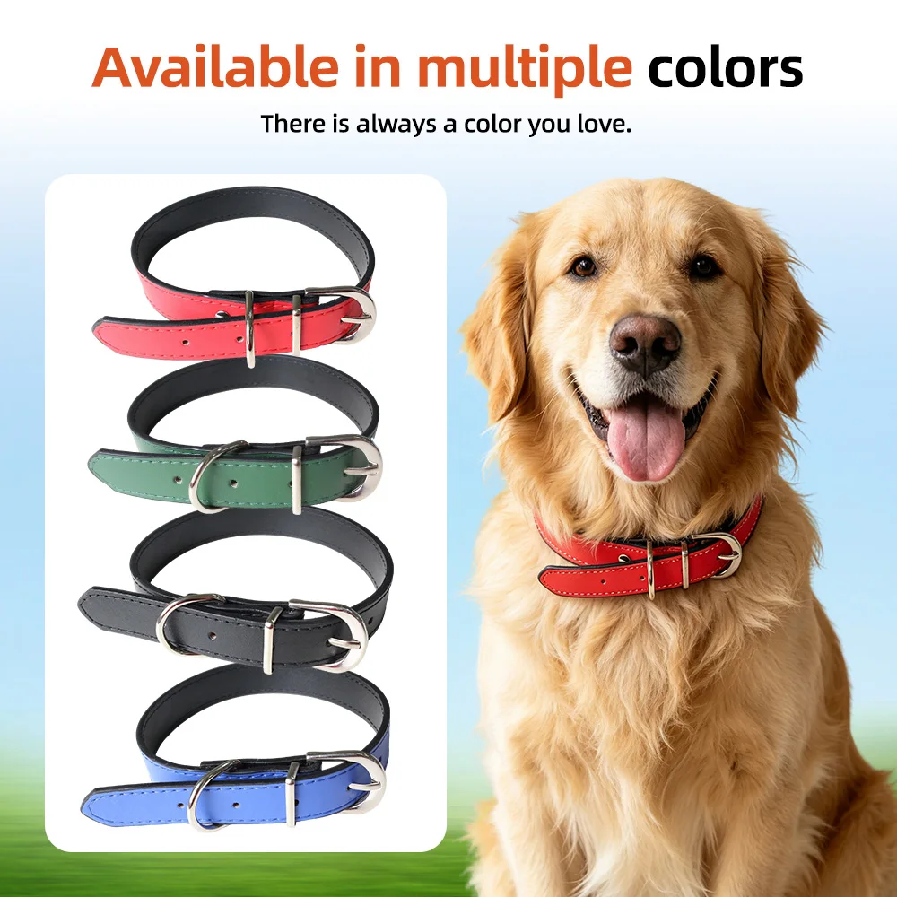 Wholesale Personalized Solid Dog Collar Stainless Steel & PU Leather A - product detail 2