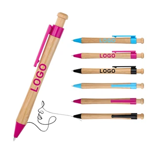 Customized OEM Environmental Retractable Bamboo Ballpoint Pen Wholesalers Personalized Laser Logo Printing Pens Manufacturers