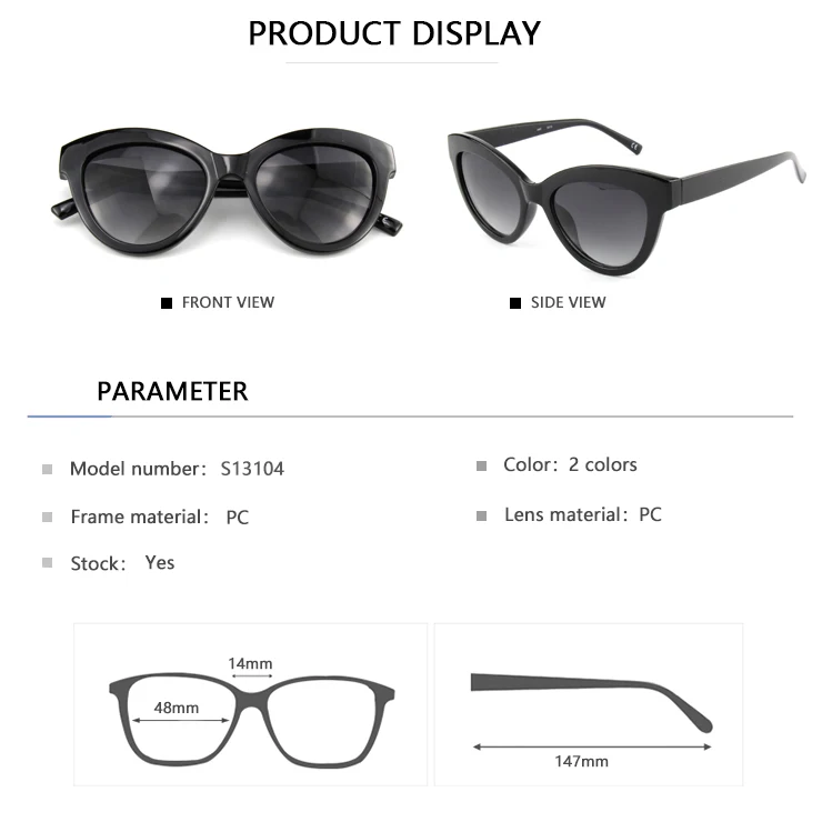 EUGENIA UV400 Protection Big Black Cat Eye China Factory Trendy Women Sunglasses