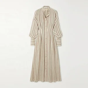 Clothing Manufacturer Custom Spring Autumn White Polo Collar Long Sleeve Elegant Casual Women Midi Linen Shirt Dress