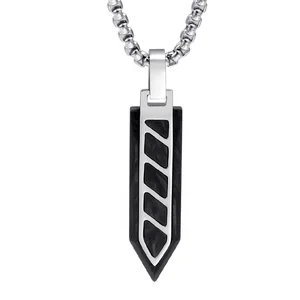 Custom Factory Directly Unique Shape Stainless Steel with Forged Carbon Fiber Men Pendant Necklace