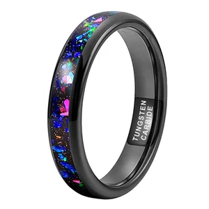 Coolstyle Jewelry 4mm Dropshipping Wholesale Black Tungsten Ring for Women Men Fashion Galaxy Opal Inlay Engagement Wedding Band