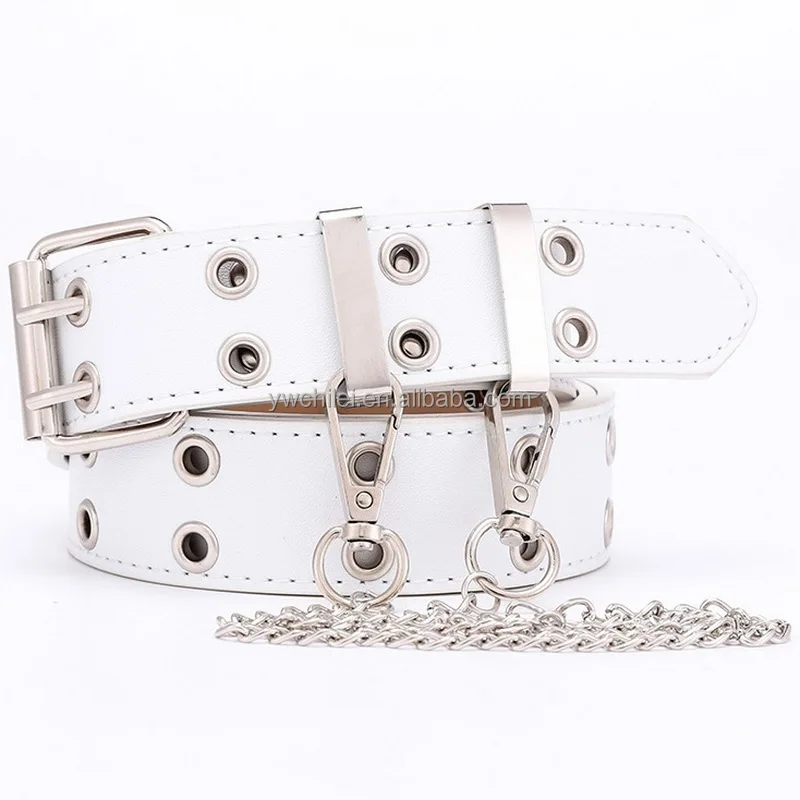 Double Grommet Belt PU Leather Punk Aesthetic Belt for Women Jeans Hole  Belts