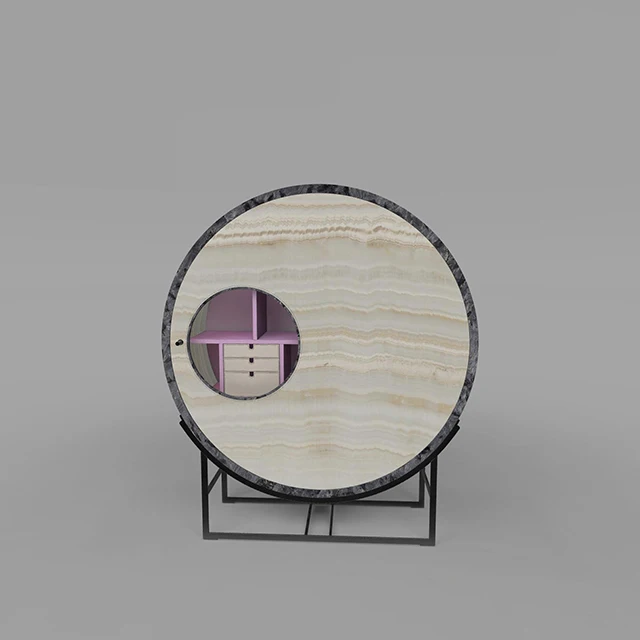 Circular Design Revolving Wine Cabinet Bendable Modern 1mm Ultra Thin Marble  Natural Stone