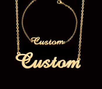Hot custom stainless steel name 18K character gold plated English letters necklace