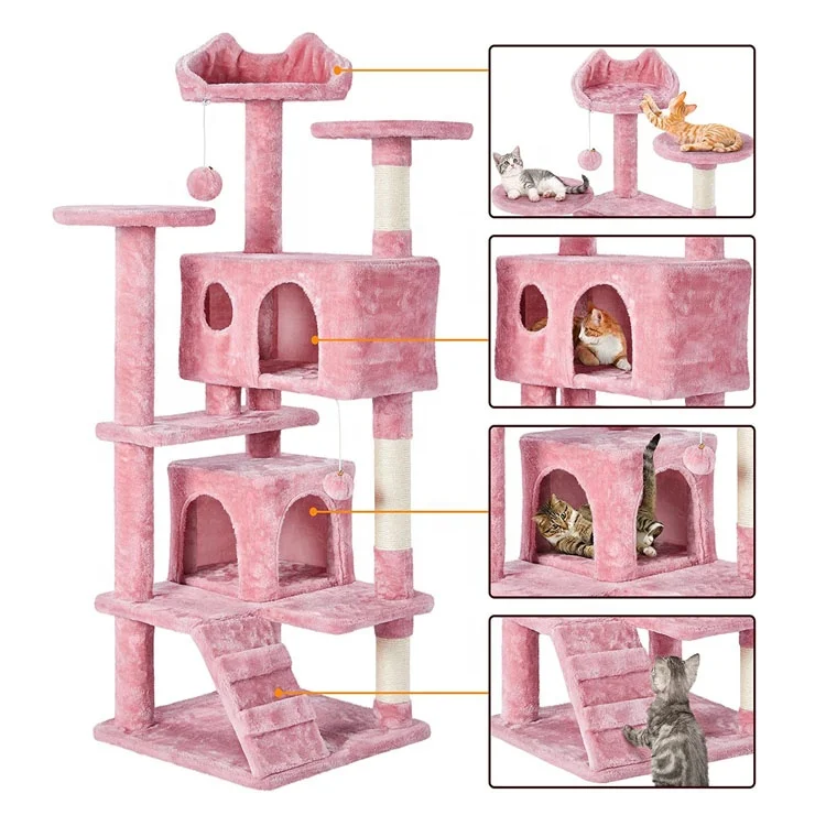 U-PETS Cat Tree Tower with Platform, Condos and Sisal Scratching Posts, Cat Tree Play House