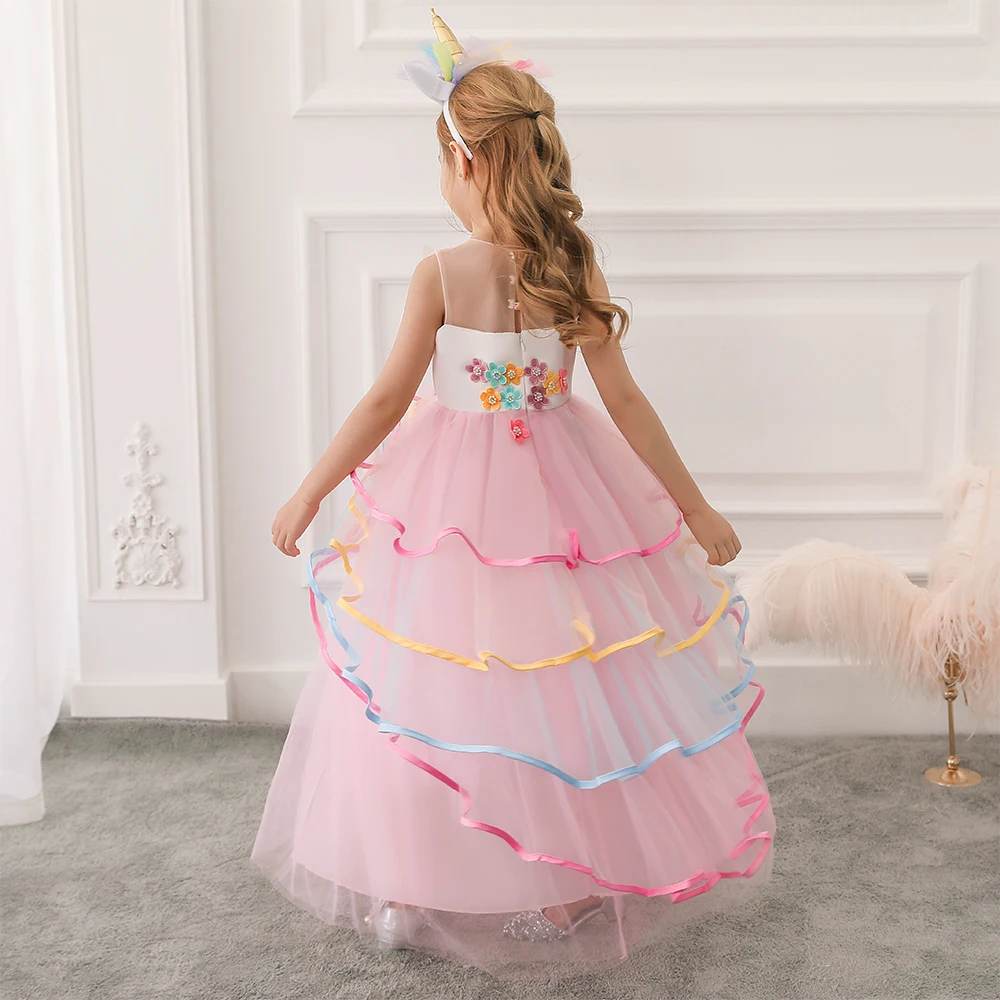 MQATZ Pink Princess Cosplay Dress for Girls Hot New Children's Party Outfit for Age 5-12Years DJS009