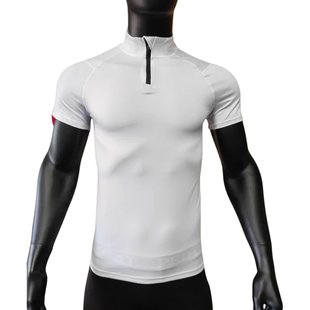 Custom Logo Fitness Wear Men's Stand collar zipper high quality short sleeves t shirts