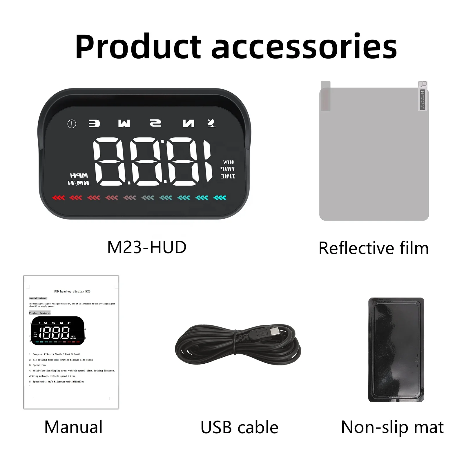 2024 Newest HUD Windshield GPS M23 Hud Universal USB Speed Digital Head up Displays Car