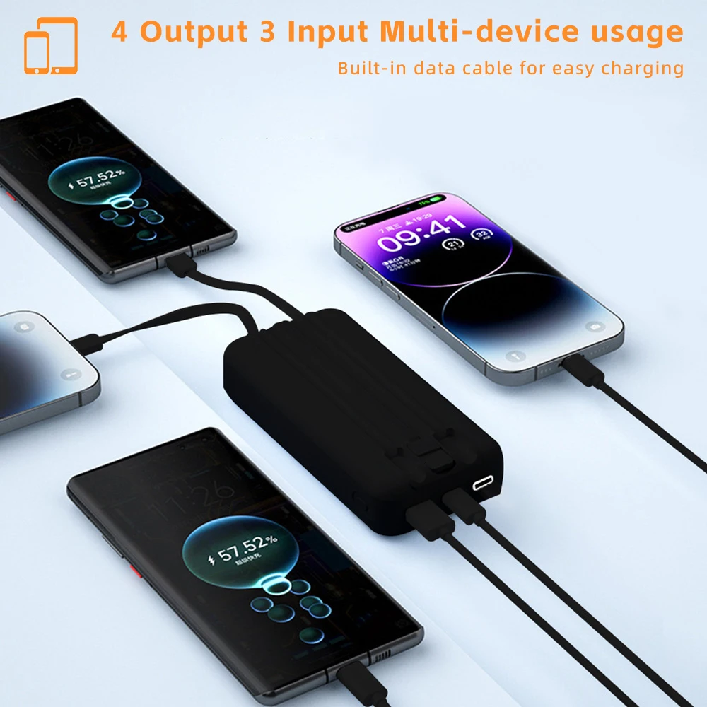 Bulk Wholesale High Capacity 20000mAh Power Bank With LED Display Fast Charging Power Bank Built in Cables