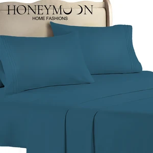 Home Blue Color Manufacturer Design Deep Pockets Embroidery Bedding Sheet