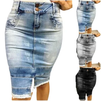 2022 Wholesale New Dress Split Tassel Irregular Fringe Dress Plus Size Jeans Skirt Ladies Denim Skirt Women Denim Skirt