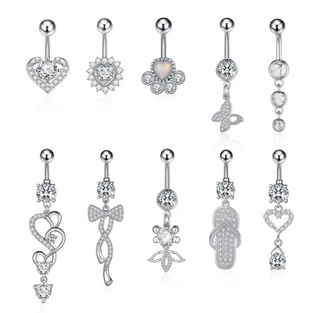 10Pcs/Set 316L Surgical Steel Curved Navel rings Barbell Butterfly Heart-Shaped Flower Belly Button Ring Manufacturers Wholesale