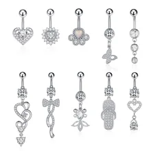 Set 10 316L Surgical Steel Curved Barbell Butterfly Heart-Shaped Flower Belly Button Rings Stainless Steel Jewelry for Weddings