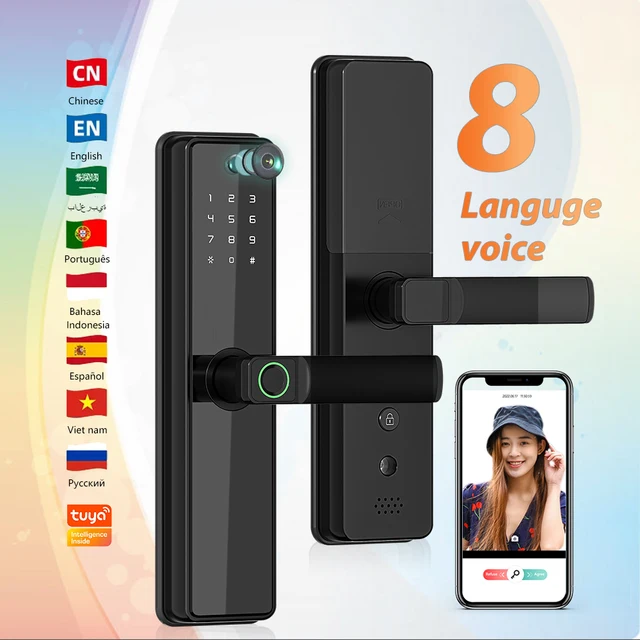 Eseye Real-Time Video Call Tuya App Peephole Door Lock Fingerprint Smart Camera Door Lock with Camera Smart Lock