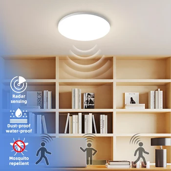 Modern 30x30CM Round LED Ceiling Light Dimmable Microwave IP65 Waterproof with 18W Radar Motion Sensor for Outdoor Porch