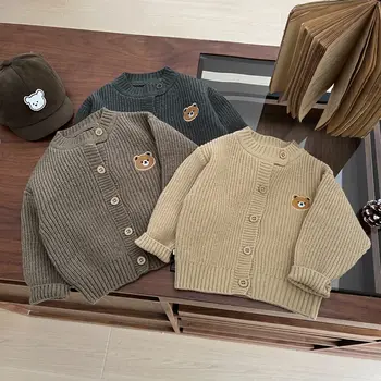 New Style Korean Boys' Baby Sweaters Spring and Autumn Knitted Cardigan Versatile Jacket Button Children's Casual Warm Tops