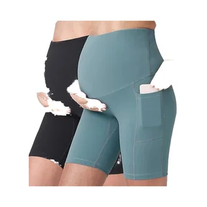 Xiguizi Women's Maternity Yoga Shorts Over the Belly Bump Summer Workout Running Active Short Pants with Pockets 5"/8"