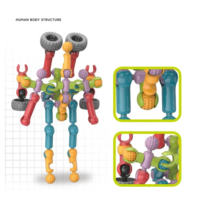 160cs STEM Engineering Building Kit DIY Assembly Skeleton Joint Rod Building Blocks Creative Skeleton Sticks Bricks Building Toy
